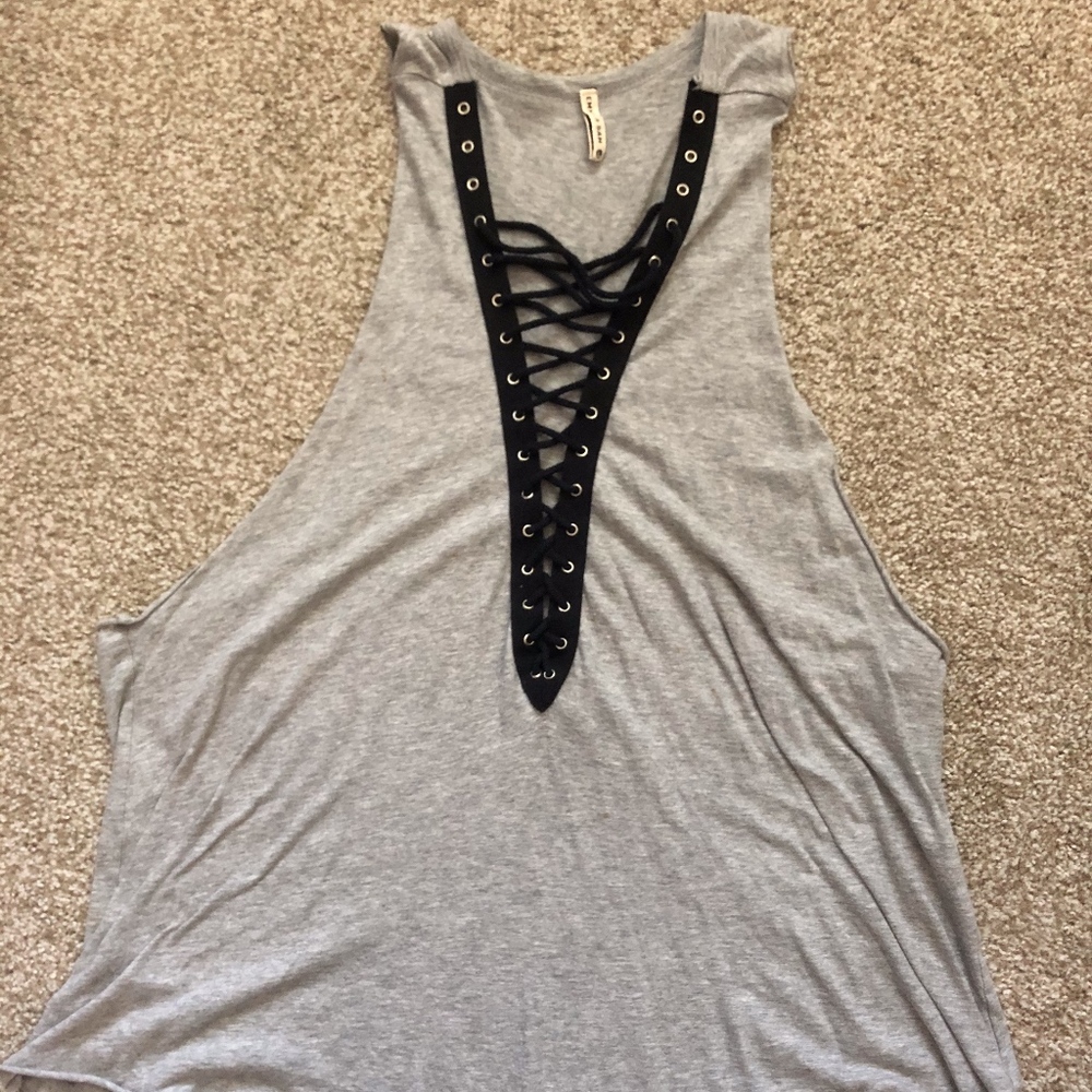 Lace Up Grey Tank